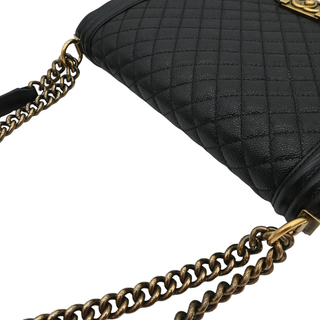 Black Caviar Leather Large Boy Flap Bag