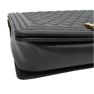Black Caviar Leather Large Boy Flap Bag