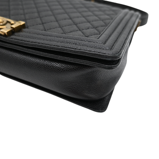 Black Caviar Leather Large Boy Flap Bag