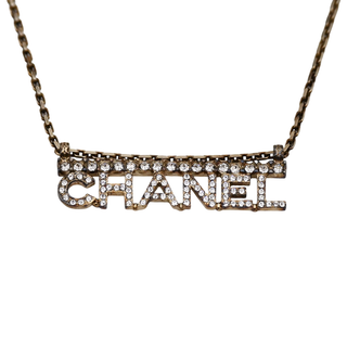 Crystal 'CHANEL' Logo Pendant Necklace