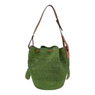 LOEWE | Green Raffia Ruffled Balloon Bucket Shoulder Bag