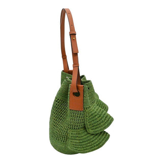LOEWE | Green Raffia Ruffled Balloon Bucket Shoulder Bag