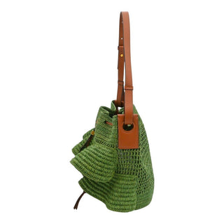 LOEWE | Green Raffia Ruffled Balloon Bucket Shoulder Bag
