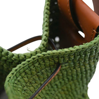 LOEWE | Green Raffia Ruffled Balloon Bucket Shoulder Bag