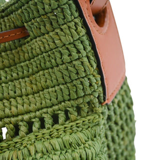 LOEWE | Green Raffia Ruffled Balloon Bucket Shoulder Bag