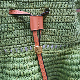 LOEWE | Green Raffia Ruffled Balloon Bucket Shoulder Bag