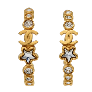CHANEL | Crystal Star CC Hoop Earrings