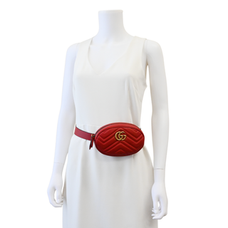 GG Marmont Matelassé Red Leather Belt Bag
