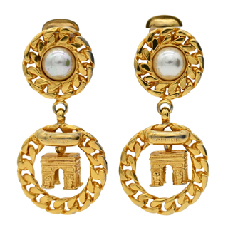 Faux Pearl Arc De Triomphe Clip Earrings