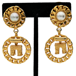 Faux Pearl Arc De Triomphe Clip Earrings