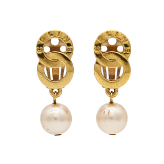 Double Circle Faux Pearl Drop Clip Earrings