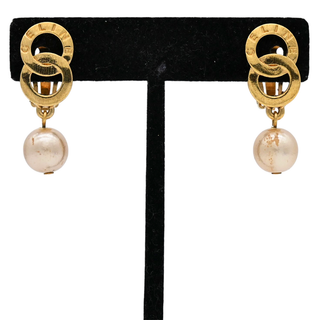 Double Circle Faux Pearl Drop Clip Earrings