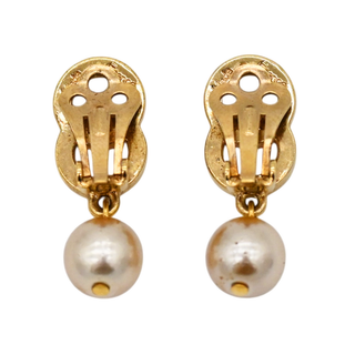 Double Circle Faux Pearl Drop Clip Earrings