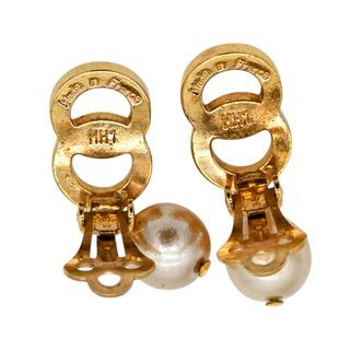 Double Circle Faux Pearl Drop Clip Earrings