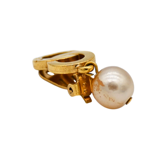 Double Circle Faux Pearl Drop Clip Earrings