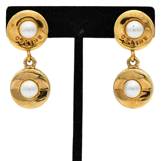 Faux Pearl Double Circle Clip Earrings