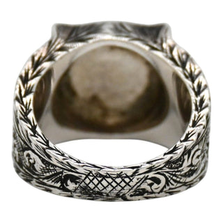 Garden Feline Head Sterling Silver Ring with Purple Crystals