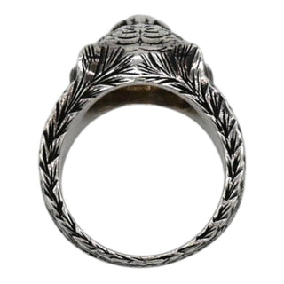 Garden Feline Head Sterling Silver Ring with Purple Crystals