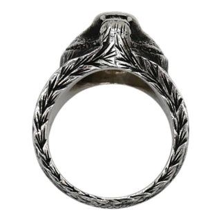 Garden Feline Head Sterling Silver Ring with Purple Crystals