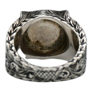 Garden Feline Head Sterling Silver Ring with Purple Crystals