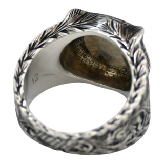 Garden Feline Head Sterling Silver Ring with Purple Crystals