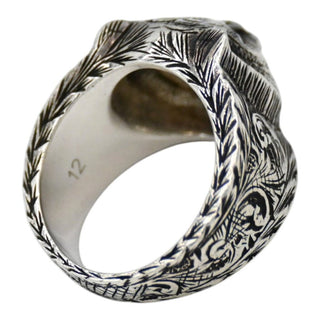 Garden Feline Head Sterling Silver Ring with Purple Crystals