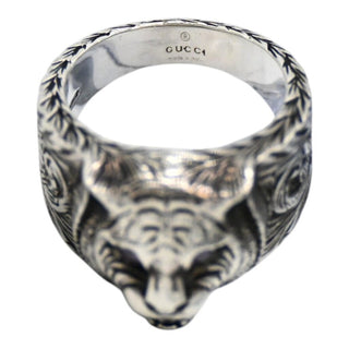 Garden Feline Head Sterling Silver Ring with Purple Crystals