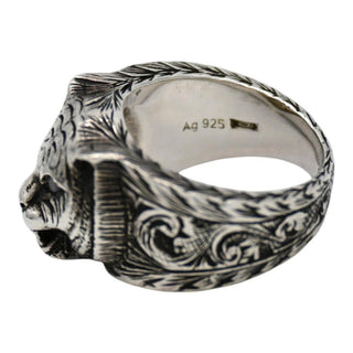 Garden Feline Head Sterling Silver Ring with Purple Crystals
