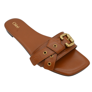 Mae Tan Leather Buckle Slide Sandals