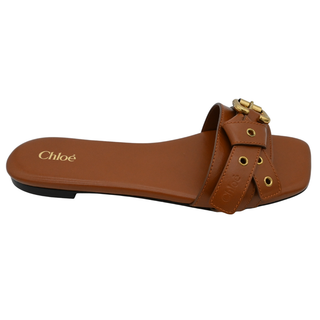 Mae Tan Leather Buckle Slide Sandals