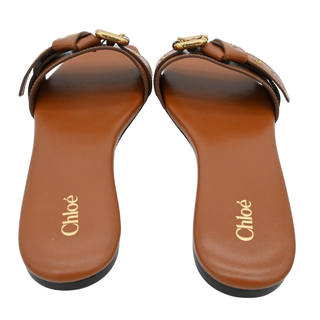 CHLOE | Mae Tan Leather Buckle Slide Sandals