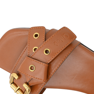 CHLOE | Mae Tan Leather Buckle Slide Sandals