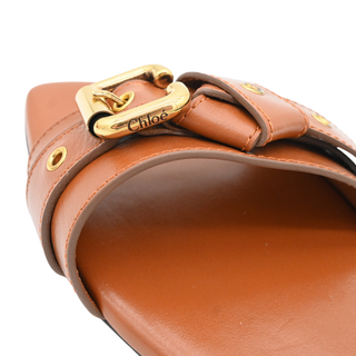 CHLOE | Mae Tan Leather Buckle Slide Sandals