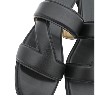 BOTTEGA VENETA | Black Leather H Band Flat Sandals