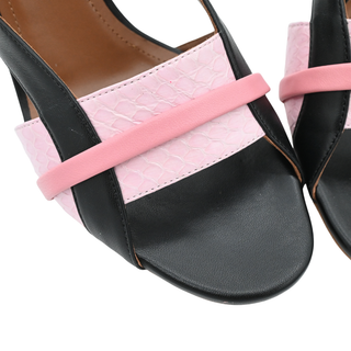 Black & Pink Leather Heeled Mule Sandals