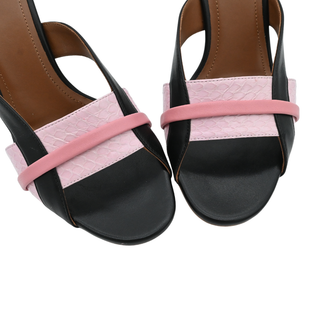 Black & Pink Leather Heeled Mule Sandals