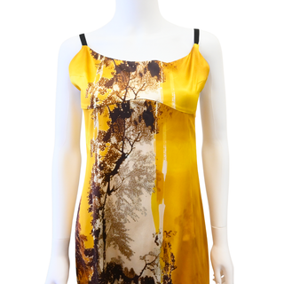 Scenic Print Asymmetric Lace-Trim Slip Midi Dress