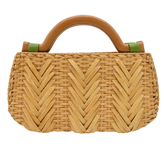 OSCAR DE LA RENTA | Woven Wicker Wooden Top Handle Bag