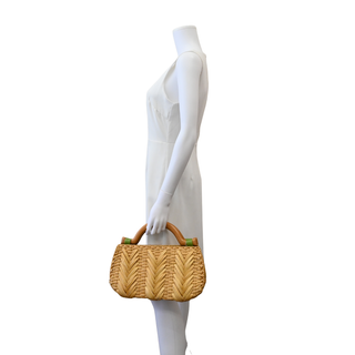OSCAR DE LA RENTA | Woven Wicker Wooden Top Handle Bag