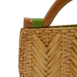 OSCAR DE LA RENTA | Woven Wicker Wooden Top Handle Bag