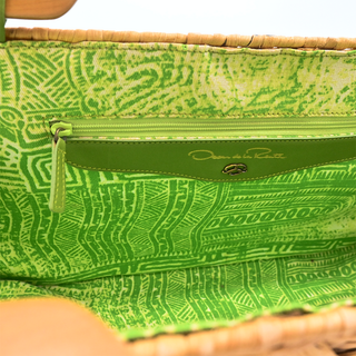 OSCAR DE LA RENTA | Woven Wicker Wooden Top Handle Bag