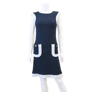 CHANEL | Navy White Fantasy Tweed Shift Dress