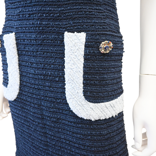 CHANEL | Navy White Fantasy Tweed Shift Dress