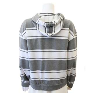 BRUNELLO CUCINELLI | Gray & White Striped Full Zip Hooded Jacket