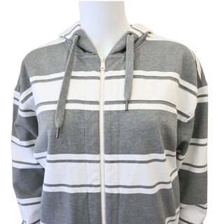 BRUNELLO CUCINELLI | Gray & White Striped Full Zip Hooded Jacket