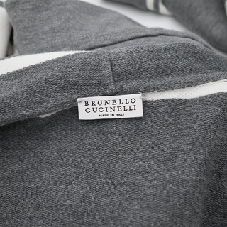 BRUNELLO CUCINELLI | Gray & White Striped Full Zip Hooded Jacket