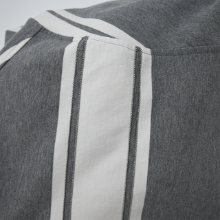 BRUNELLO CUCINELLI | Gray & White Striped Full Zip Hooded Jacket