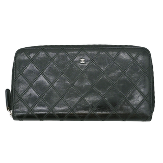 Black Quilted Lambskin Long Zip Around Wallet