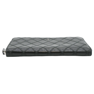 Black Quilted Lambskin Long Zip Around Wallet
