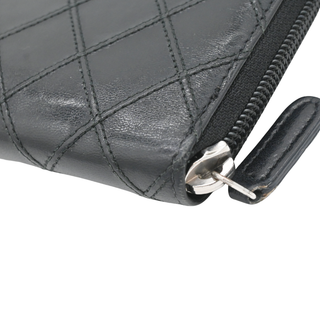 Black Quilted Lambskin Long Zip Around Wallet